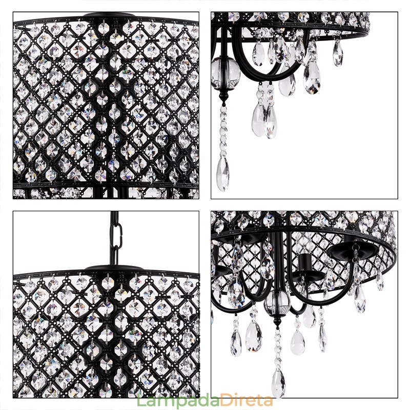 Lustre moderno contemporâneo de cristal cromado com tambor
