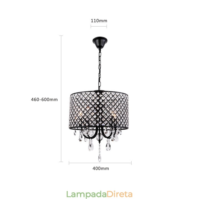 Lustre moderno contemporâneo de cristal cromado com tambor