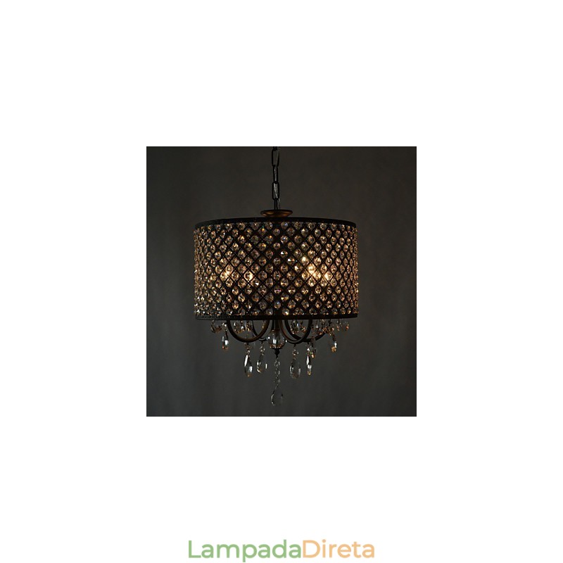 Lustre moderno contemporâneo de cristal cromado com tambor