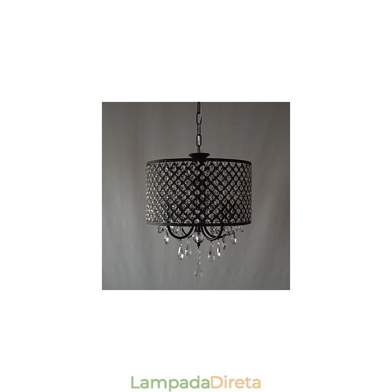 Lustre moderno contemporâneo de cristal cromado com tambor