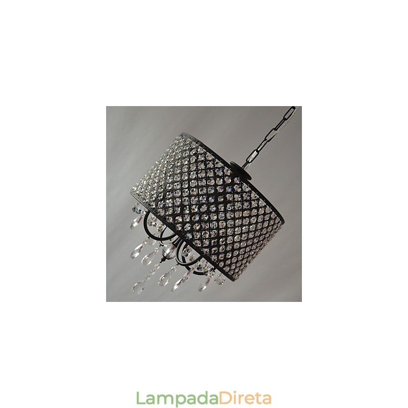 Lustre moderno contemporâneo de cristal cromado com tambor