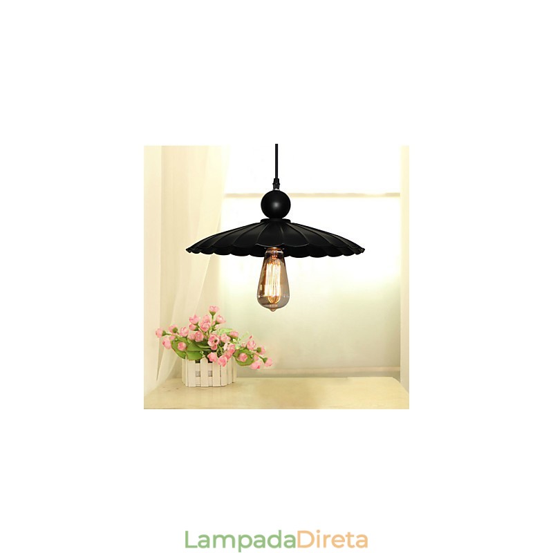 Pingente de metal tipo guarda-chuva preto vintage médio com uma luz