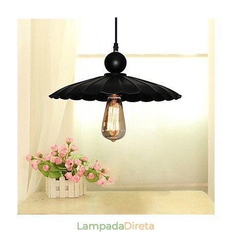 Pingente de metal tipo guarda-chuva preto vintage médio com uma luz Pingente de metal tipo guarda-chuva preto vintage médio com uma luz