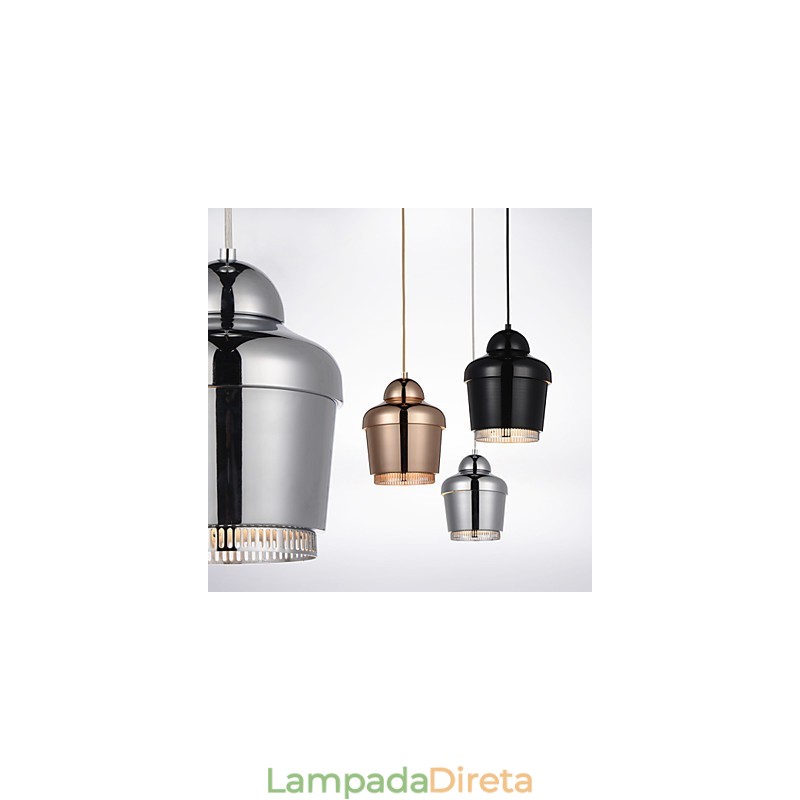 Luminária Pendente 1 Luz Moderna Simplicidade Dourado Cromado Preto Branco Aço Carbono Metal Lustre