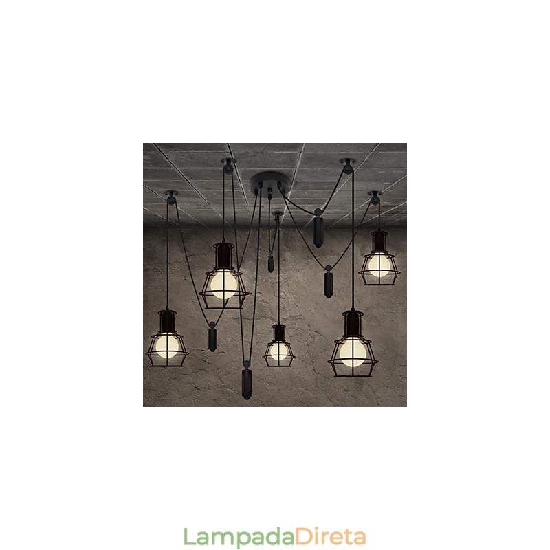 Lustre 5 Cabeças Rústico Lodge Vintage Retro Country Metal