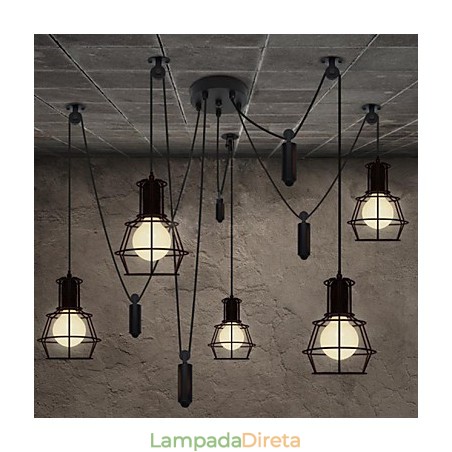 Lustre 5 Cabeças Rústico Lodge Vintage Retro Country Metal