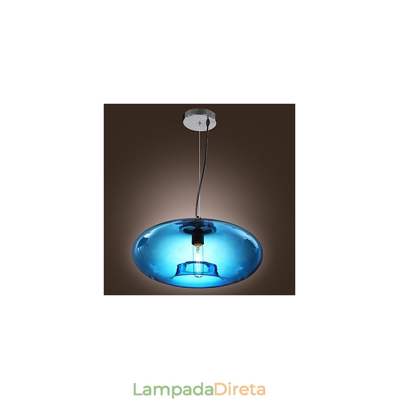 Luminária pendente design moderno lâmpada de vidro azul incluída