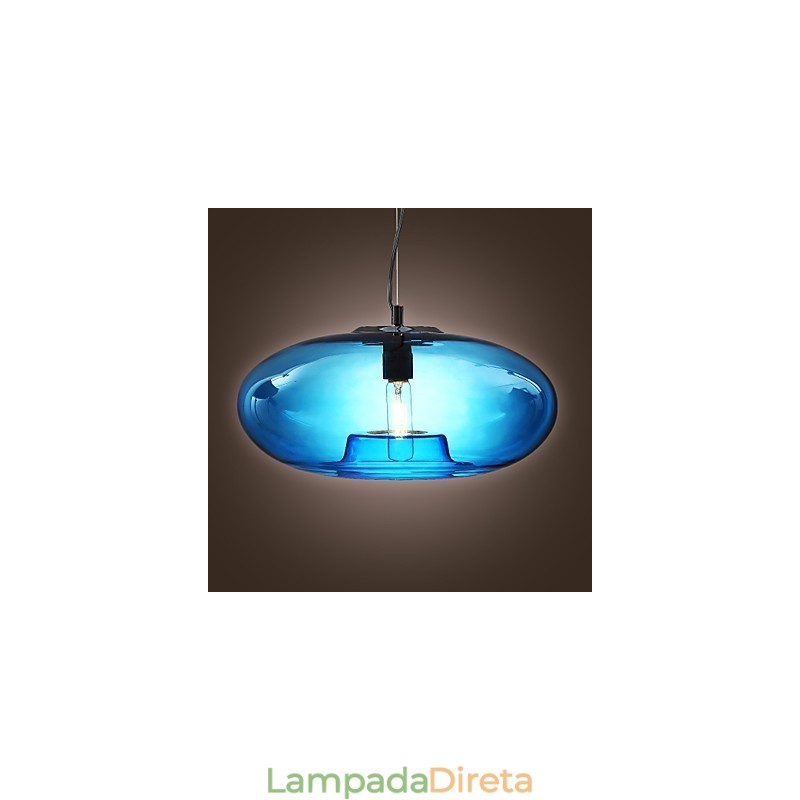 Luminária pendente design moderno lâmpada de vidro azul incluída