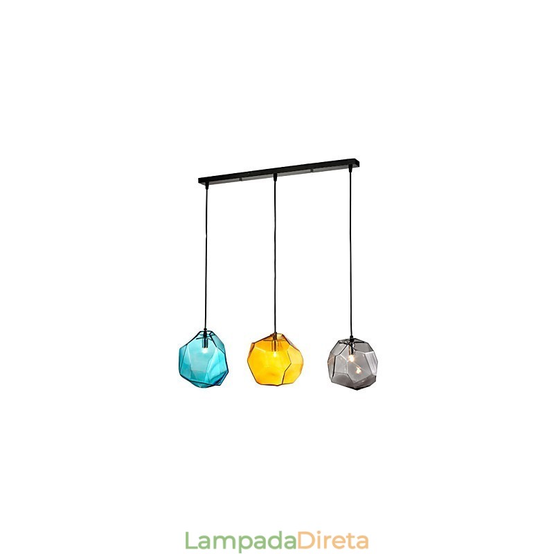 Pendente 3 Luzes Estilo Itália Transparente Galvanoplastia