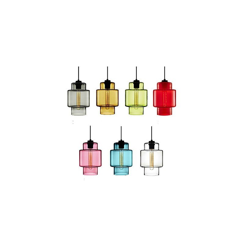 Lustre de vidro artístico de cabeça única com luminária pendente e cúpula de vidro (cinza, amarelo, verde, vermelho, rosa, azul e branco)