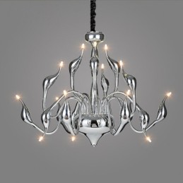 Lustre de metal cromado moderno contemporâneo prateado com 15 luzes