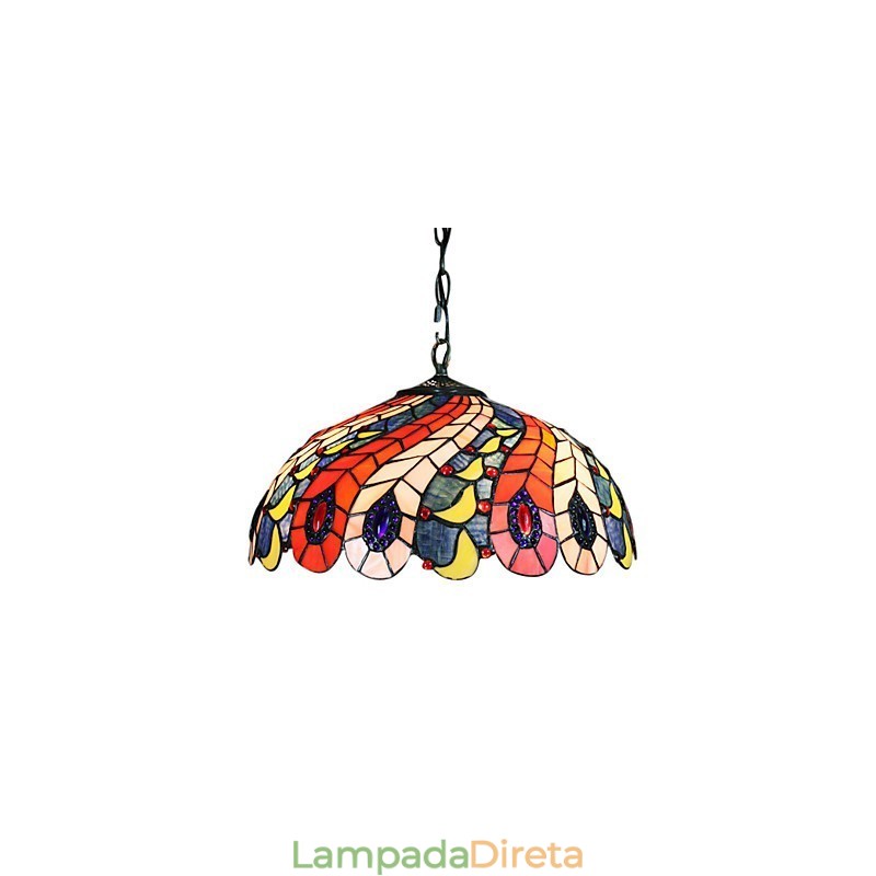 Luminária pendente com 2 luzes em abajur com padrão de penas de pavão