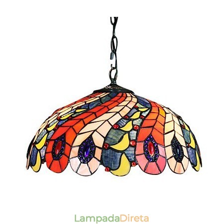 Luminária pendente com 2 luzes em abajur com padrão de penas de pavão Luminária pendente com 2 luzes em abajur com padrão de penas de pavão