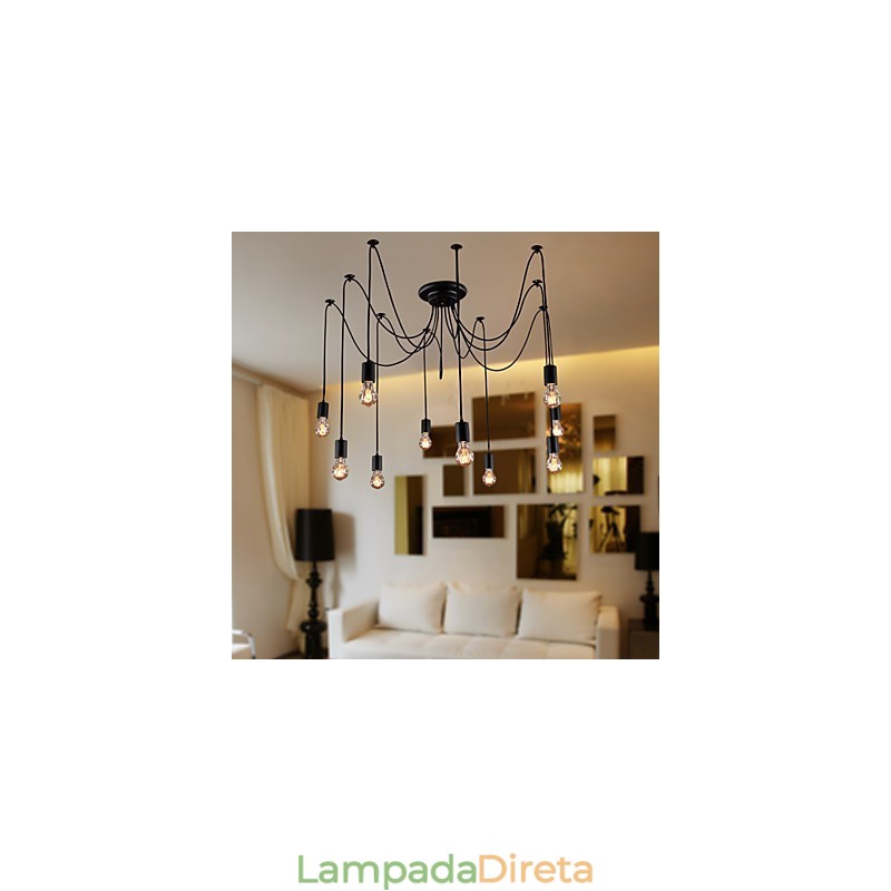 Lustre Vintage Design Lâmpadas Incluídas Living 10 Luzes Pendente Luz