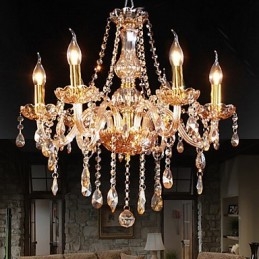 Lustre de cristal elegante âmbar de 6 luzes para casa