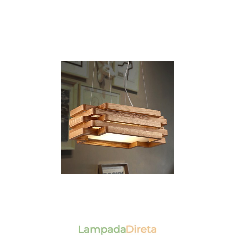 Luminária pendente moderna contemporânea estilo country mini madeira bambu