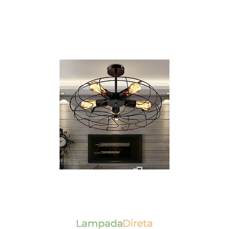 Luminária pendente de ventilador de metal vintage industrial, lustre de teto steampunk