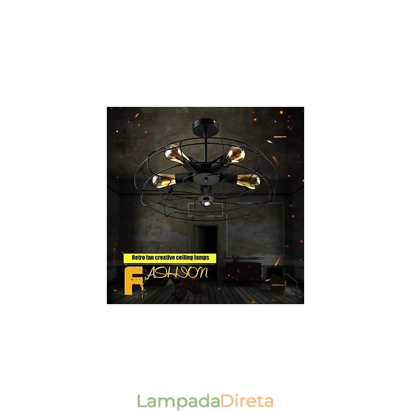 Luminária pendente de ventilador de metal vintage industrial, lustre de teto steampunk