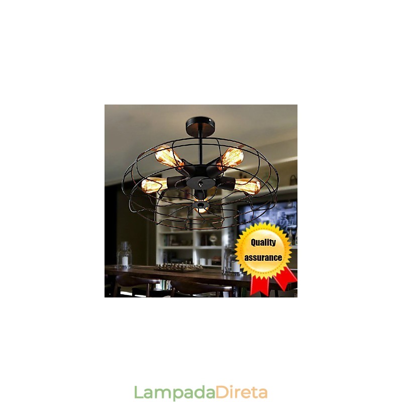 Luminária pendente de ventilador de metal vintage industrial, lustre de teto steampunk