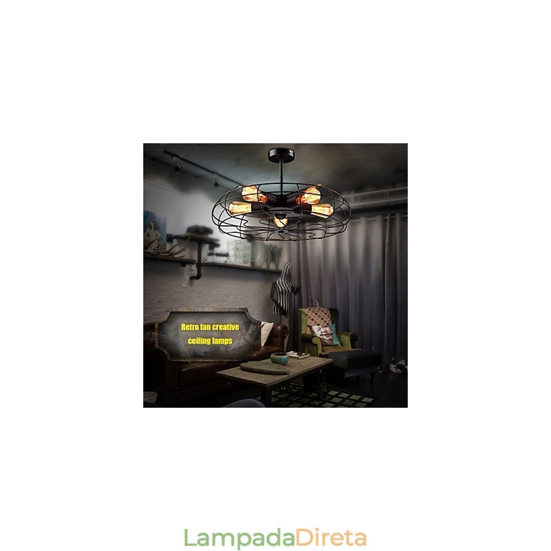 Luminária pendente de ventilador de metal vintage industrial, lustre de teto steampunk
