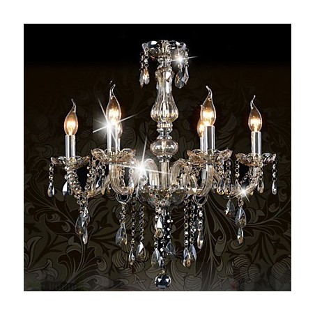 Lustre de cristal de luxo com 6 luzes, cor conhaque, lustre de cristal K9 Lustre de cristal de luxo com 6 luzes, cor conhaque, lustre de cristal K9