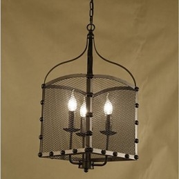 Um lustre de ferro forjado retrô industrial Wind Cafe com cobertura de rede