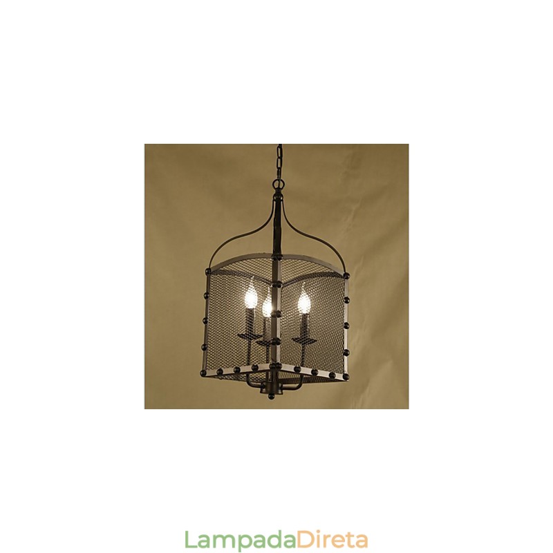 Um lustre de ferro forjado retrô industrial Wind Cafe com cobertura de rede