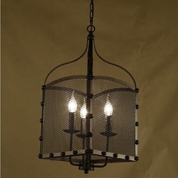 Um lustre de ferro forjado retrô industrial Wind Cafe com cobertura de rede