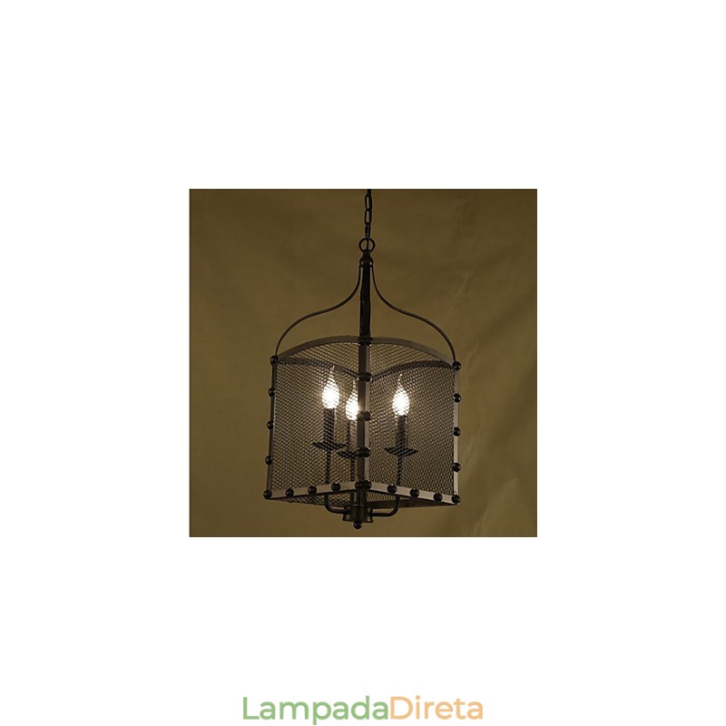 Um lustre de ferro forjado retrô industrial Wind Cafe com cobertura de rede