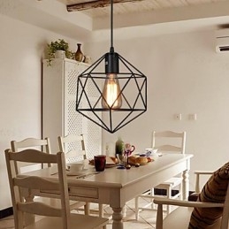 Lustre de ferro forjado com diamante de linha geométrica, luz pendente moderna e contemporânea