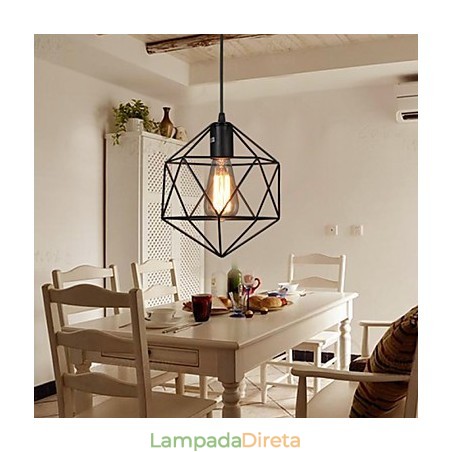 Lustre de ferro forjado com diamante de linha geométrica, luz pendente moderna e contemporânea