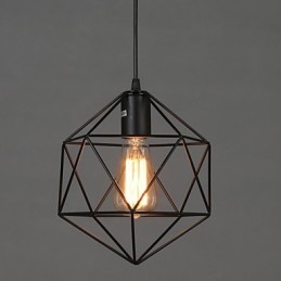 Lustre de ferro forjado com diamante de linha geométrica, luz pendente moderna e contemporânea
