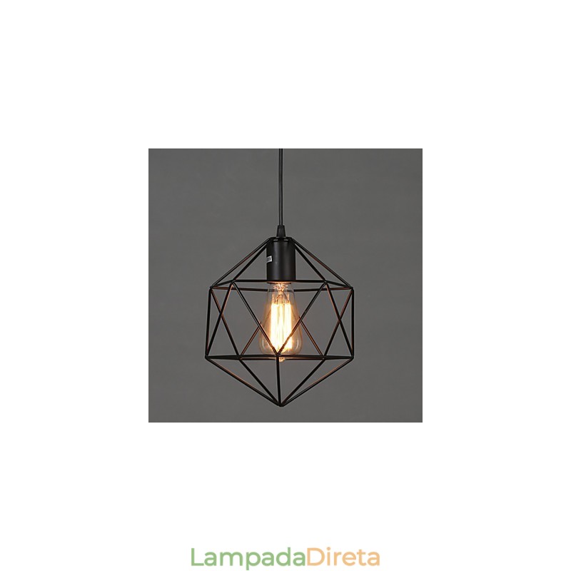 Lustre de ferro forjado com diamante de linha geométrica, luz pendente moderna e contemporânea