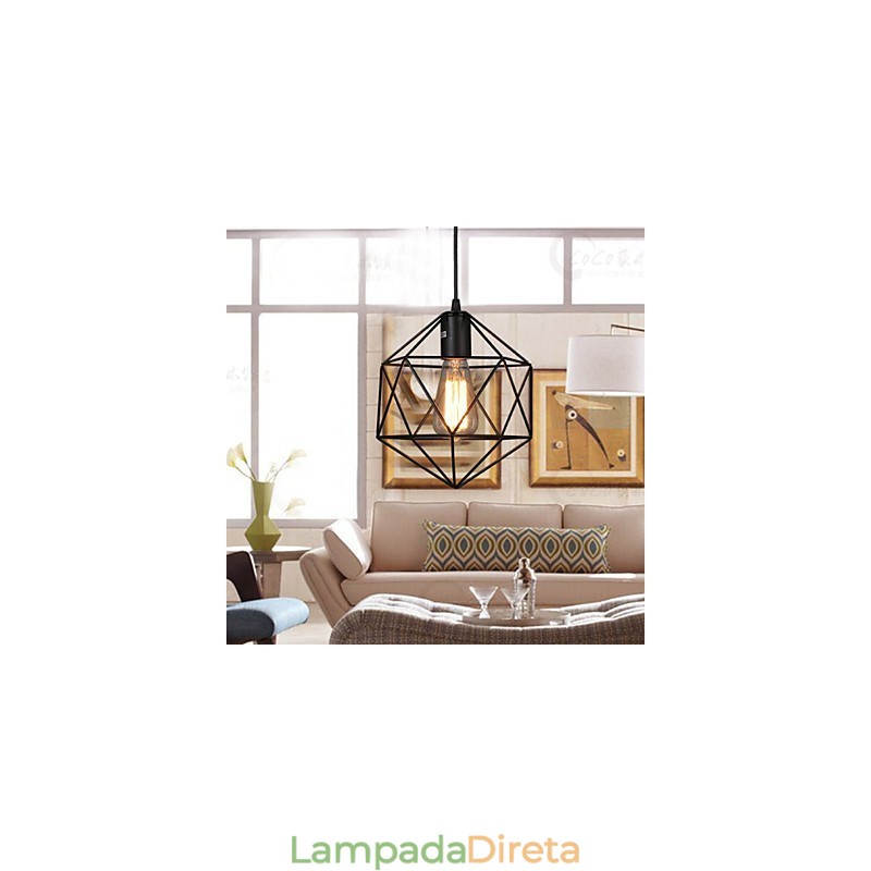 Lustre de ferro forjado com diamante de linha geométrica, luz pendente moderna e contemporânea