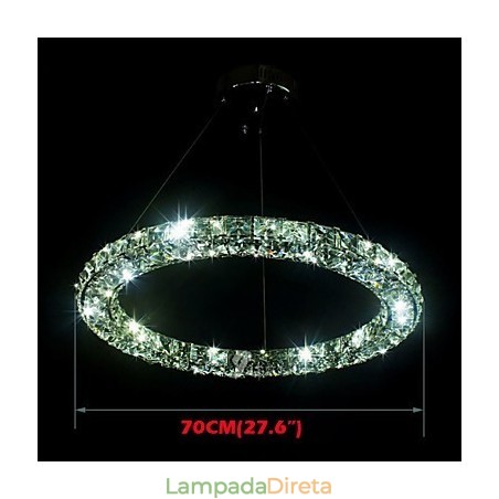 Luminária pendente de cristal moderna, única, D70CM, três lados, K9, cristal, luzes de teto internas, luminárias