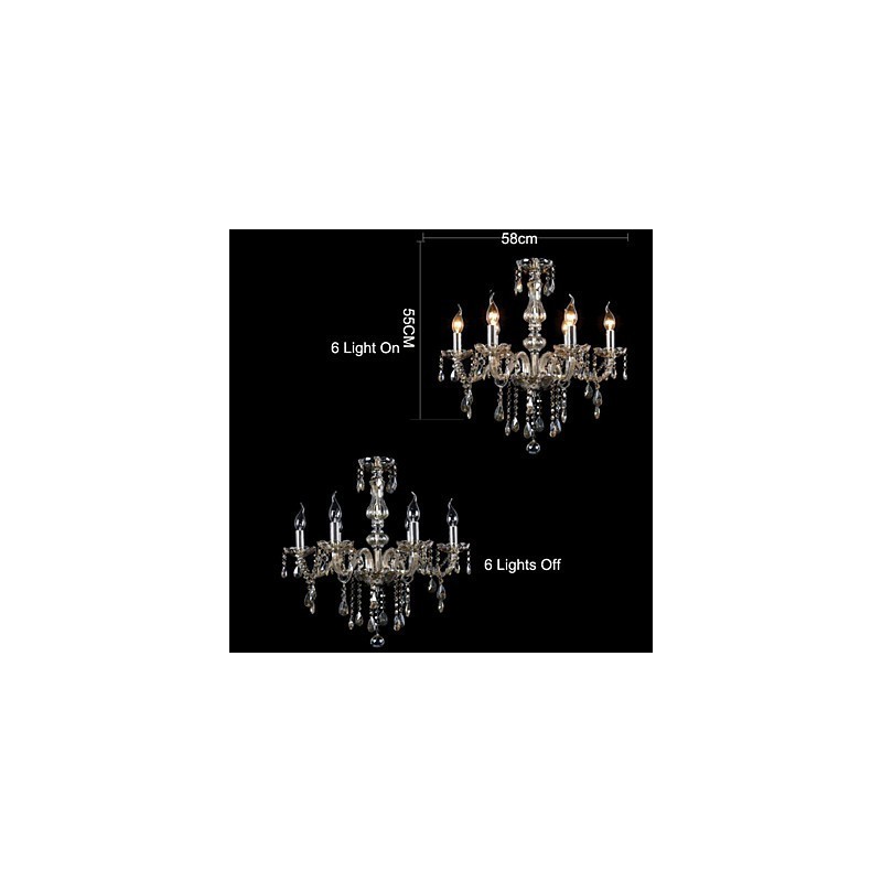 Lustre de cristal de luxo com 6 luzes, cor conhaque, lustre de cristal K9