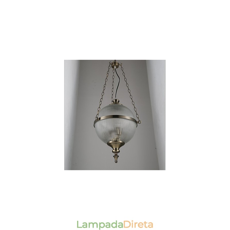 Lustre de Ferro Bronze Lâmpada Vidro