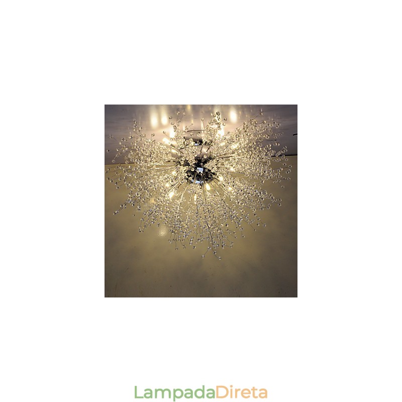 Luminária pendente de cristal mitado G4 em aço inoxidável com diâmetro de 90 cm