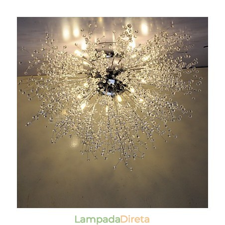 Luminária pendente de cristal mitado G4 em aço inoxidável com diâmetro de 90 cm Luminária pendente de cristal mitado G4 em aço inoxidável com diâmetro de 90 cm