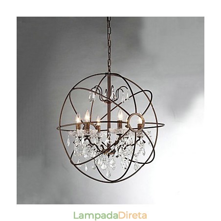Lustre de metal com pintura de cristal vintage Lustre de metal com pintura de cristal vintage