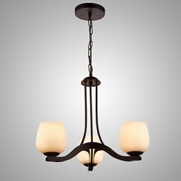 Lustre de pintura de ferro com cúpula de vidro Lâmpada de iluminação clássica 3 cabeças
