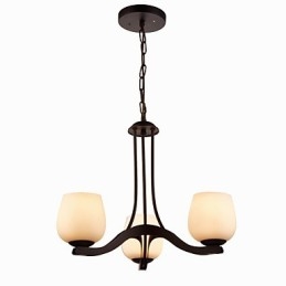 Lustre de pintura de ferro com cúpula de vidro Lâmpada de iluminação clássica 3 cabeças