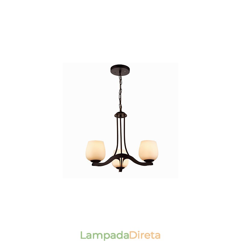 Lustre de pintura de ferro com cúpula de vidro Lâmpada de iluminação clássica 3 cabeças