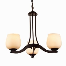 Lustre de pintura de ferro com cúpula de vidro Lâmpada de iluminação clássica 3 cabeças