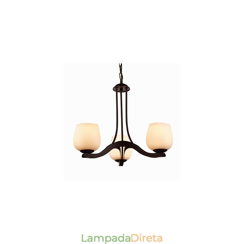 Lustre de pintura de ferro com cúpula de vidro Lâmpada de iluminação clássica 3 cabeças