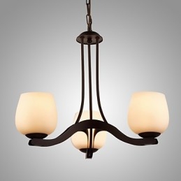Lustre de pintura de ferro com cúpula de vidro Lâmpada de iluminação clássica 3 cabeças
