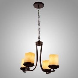 Lustre de pintura de ferro com cúpula de vidro Lâmpada de iluminação de vela clássica 4 cabeças