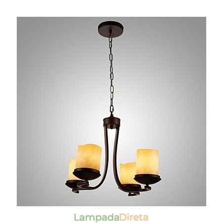 Lustre de pintura de ferro com cúpula de vidro Lâmpada de iluminação de vela clássica 4 cabeças