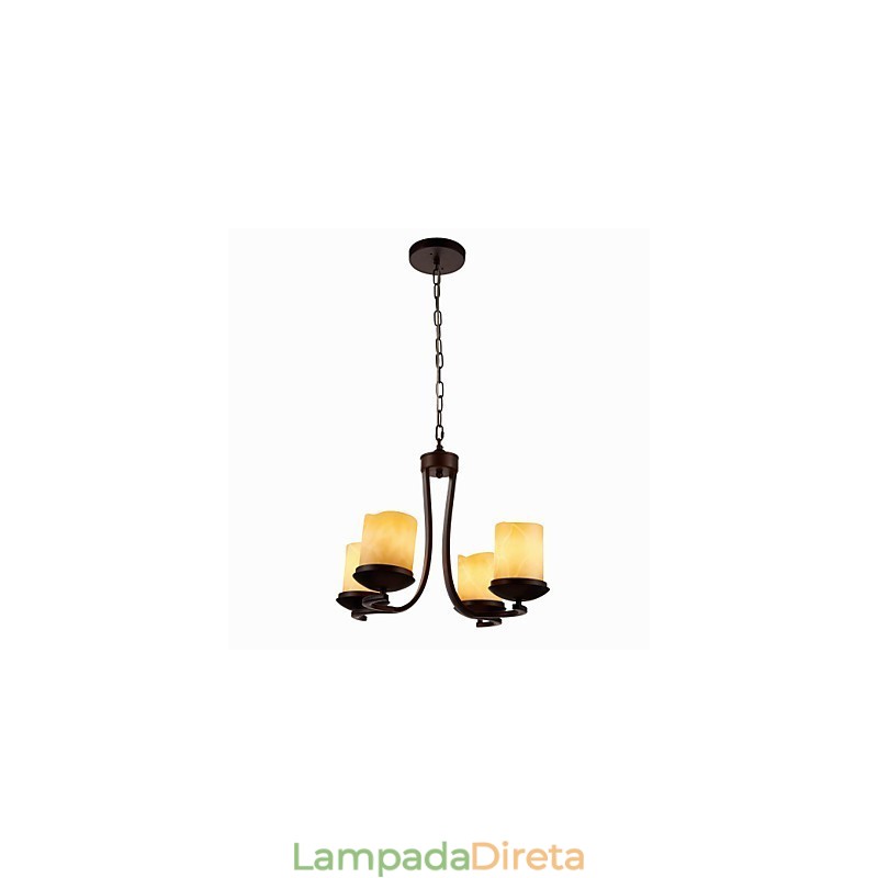 Lustre de pintura de ferro com cúpula de vidro Lâmpada de iluminação de vela clássica 4 cabeças