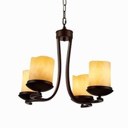 Lustre de pintura de ferro com cúpula de vidro Lâmpada de iluminação de vela clássica 4 cabeças